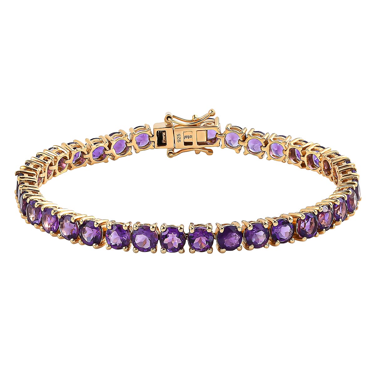 Amethyst Bracelet (Size - 7.5) in 14K Gold Overlay Sterling Silver 15.40 Ct, Silver Wt. 12.70 Gms
