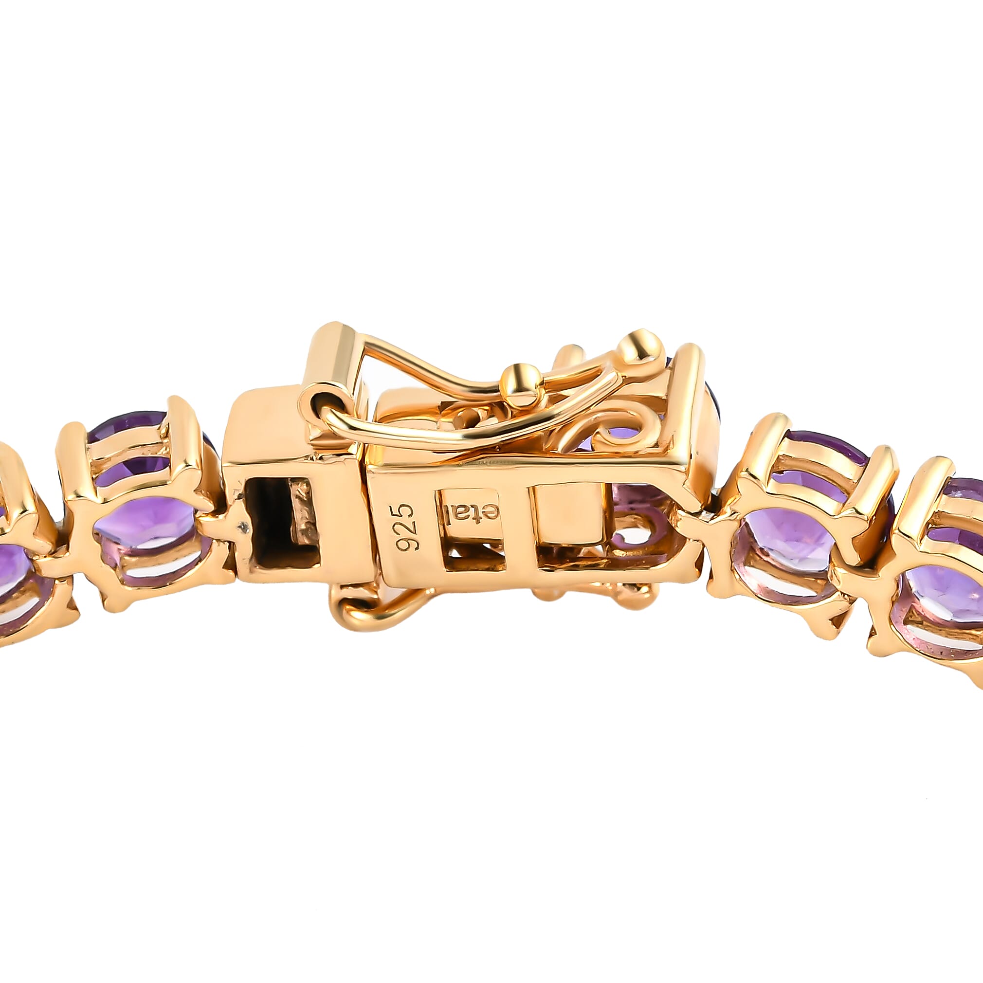 Amethyst Bracelet (Size - 7.5) in 14K Gold Overlay Sterling Silver 15.40 Ct, Silver Wt. 12.70 Gms