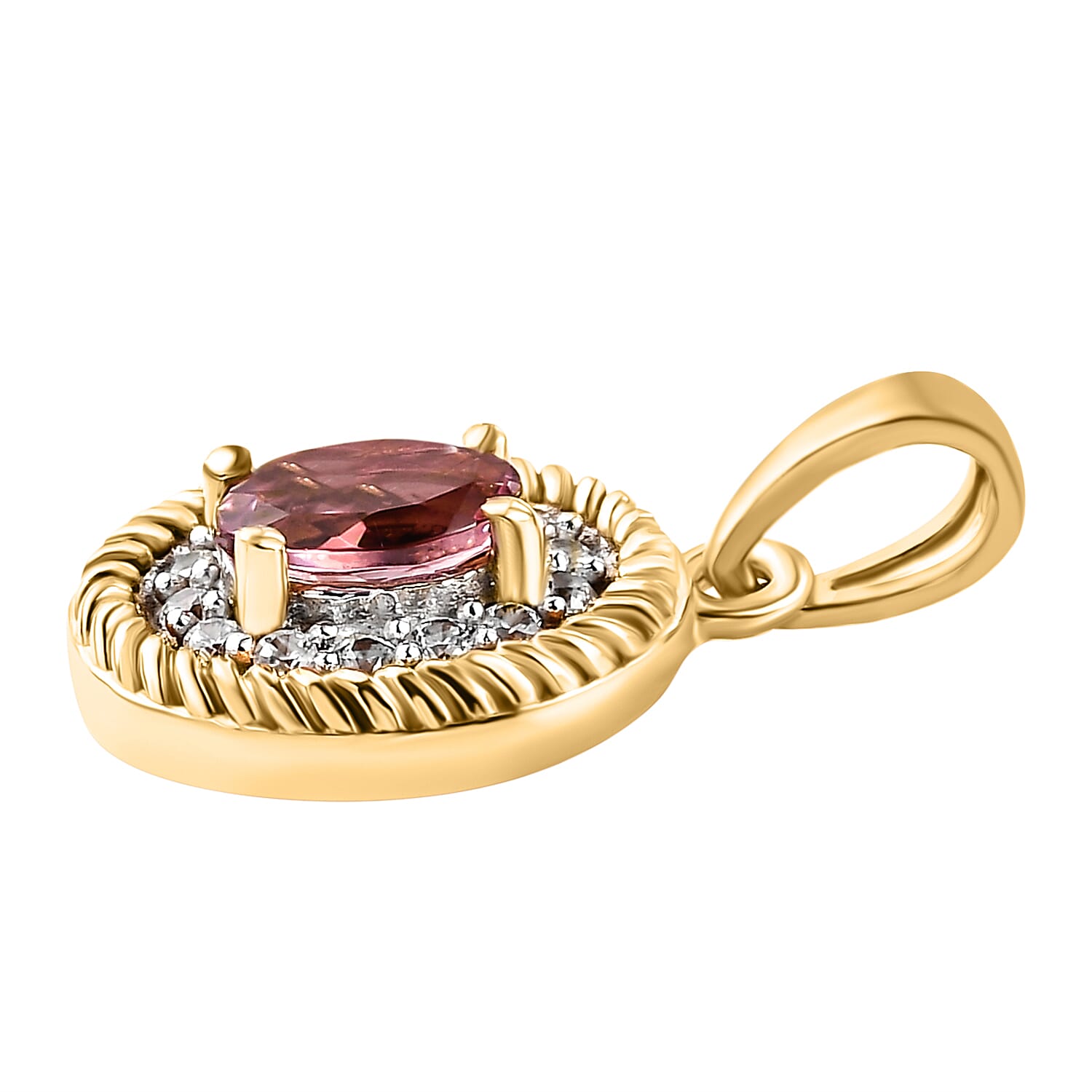 Pink Tourmaline and Natural Cambodian Zircon Pendant in 14K Gold Overlay Sterling Silver