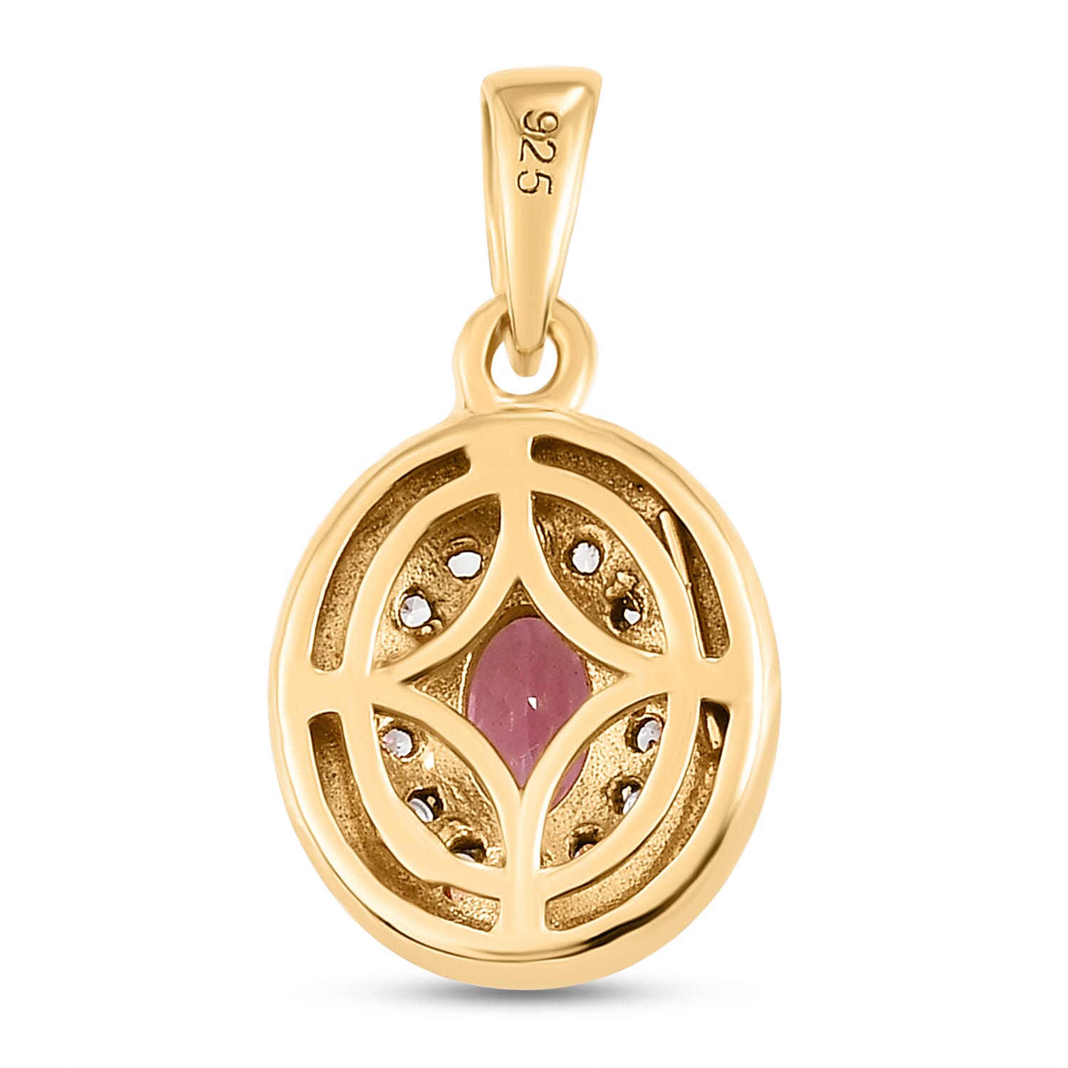 Pink Tourmaline and Natural Cambodian Zircon Pendant in 14K Gold Overlay Sterling Silver