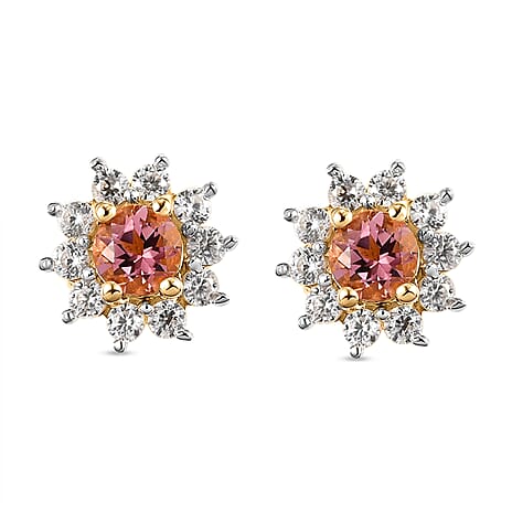 Blush Tourmaline and Natural Cambodian Zircon Stud Earrings in Gold Overlay Sterling Silver 1.18 Ct.