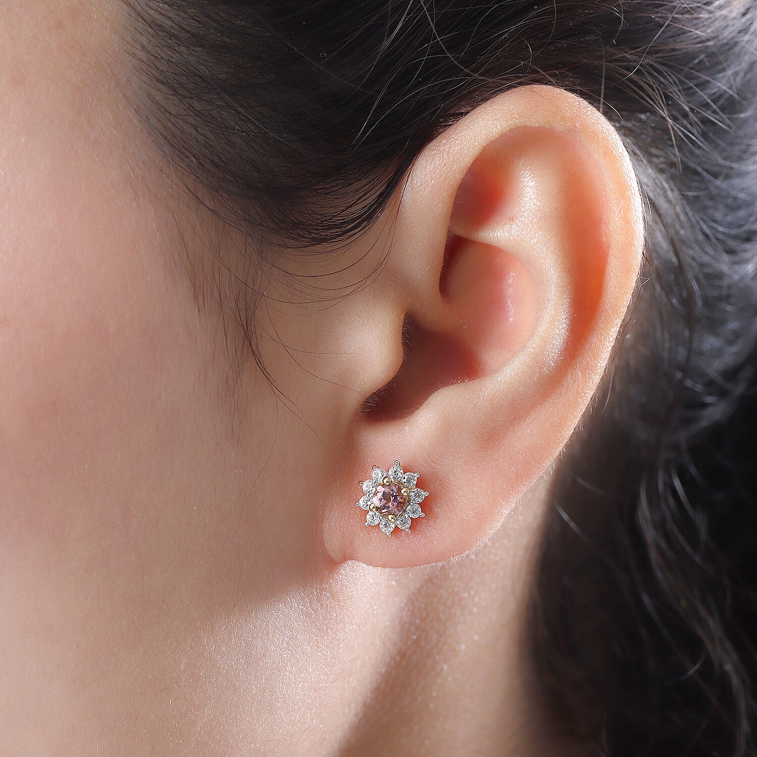 Blush Tourmaline and Natural Cambodian Zircon Stud Earrings in Gold Overlay Sterling Silver 1.18 Ct.