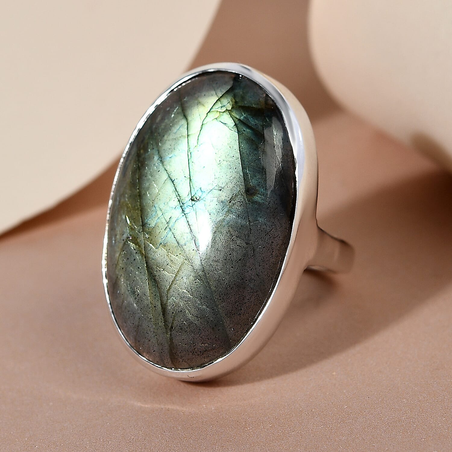 Labradorite Solitaire Ring in Sterling Silver 32.43 Ct, Silver Wt. 6.37 Gms