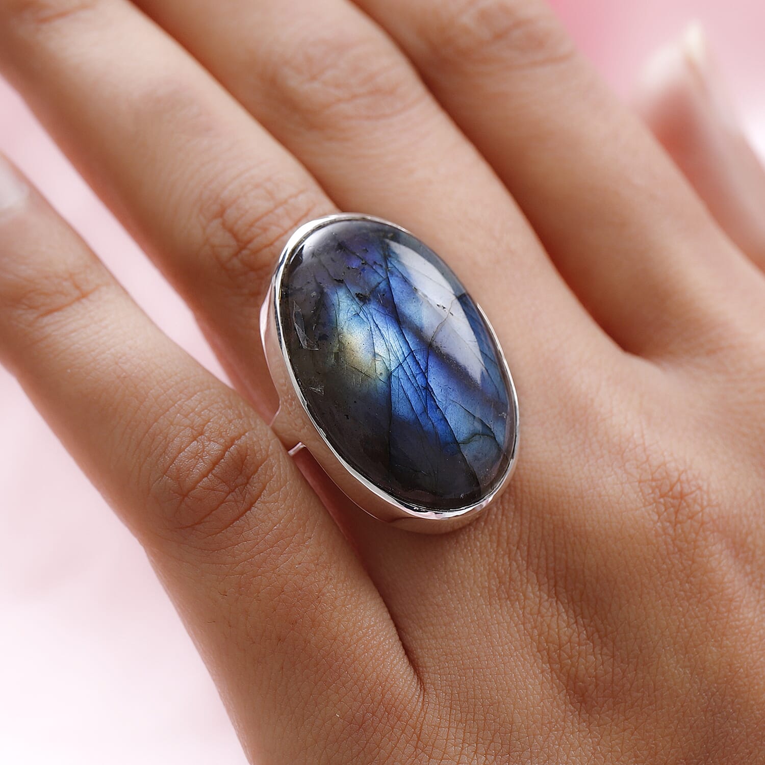 Labradorite Solitaire Ring in Sterling Silver 32.43 Ct, Silver Wt. 6.37 Gms