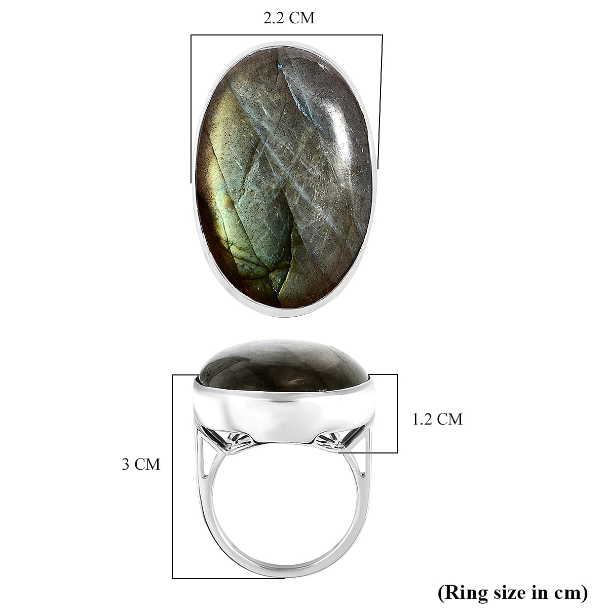 Labradorite Solitaire Ring in Sterling Silver 32.43 Ct, Silver Wt. 6.37 Gms