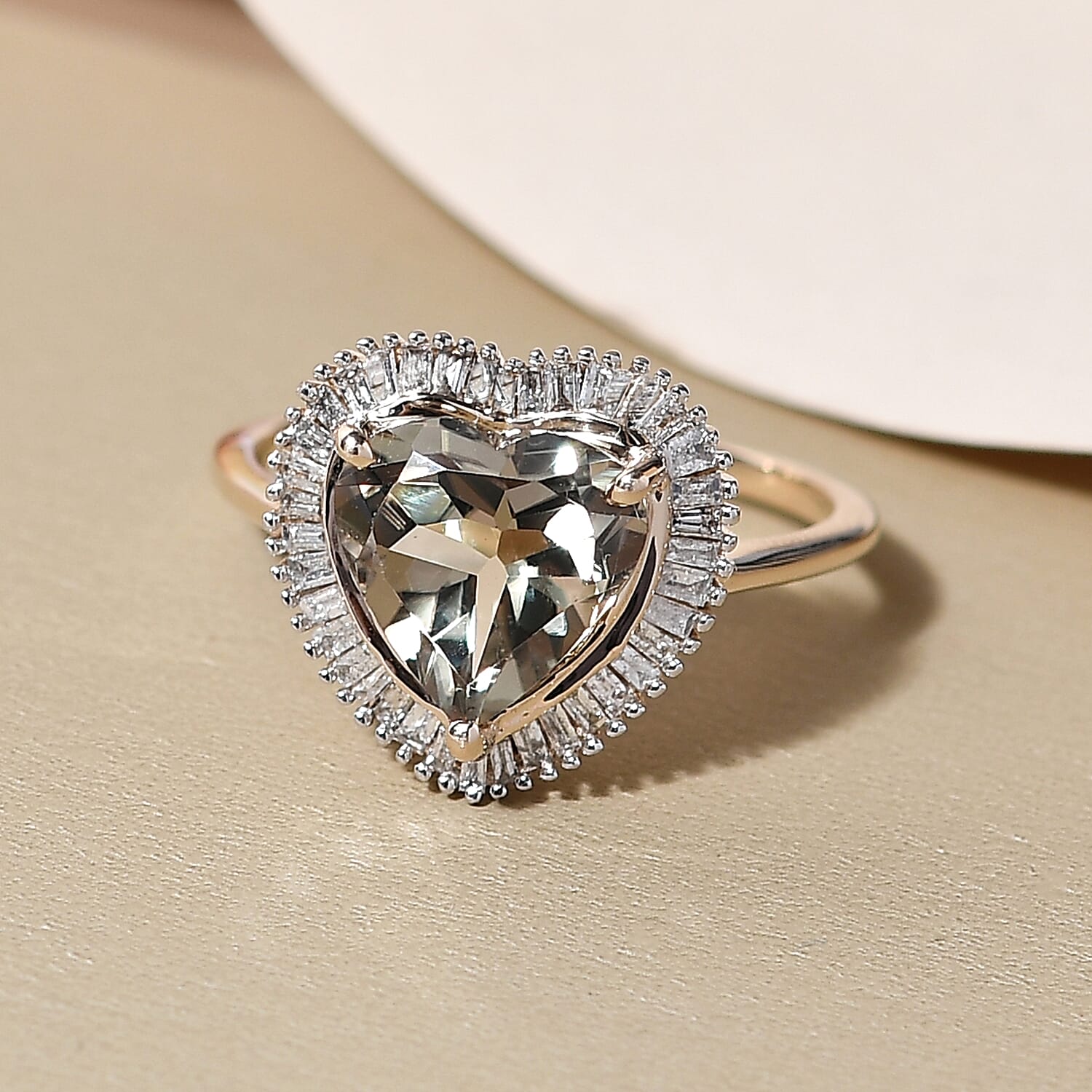 9K Yellow Gold AAA Turkizite and Diamond Heart Ring 2.77 Ct.