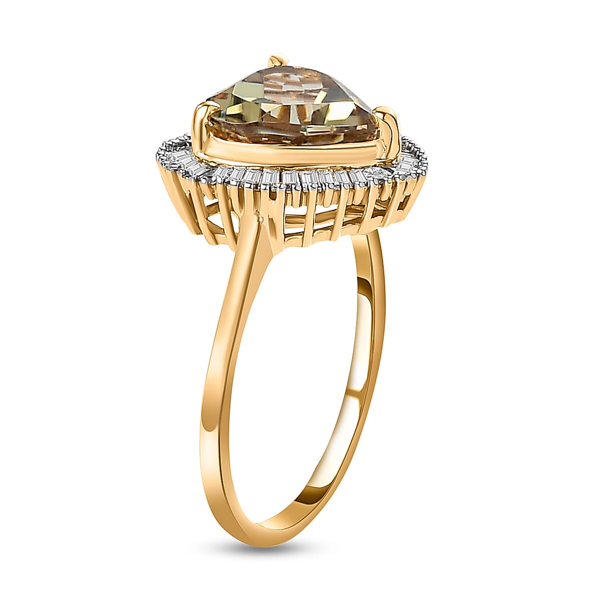 9K Yellow Gold AAA Turkizite and Diamond Heart Ring 2.77 Ct.