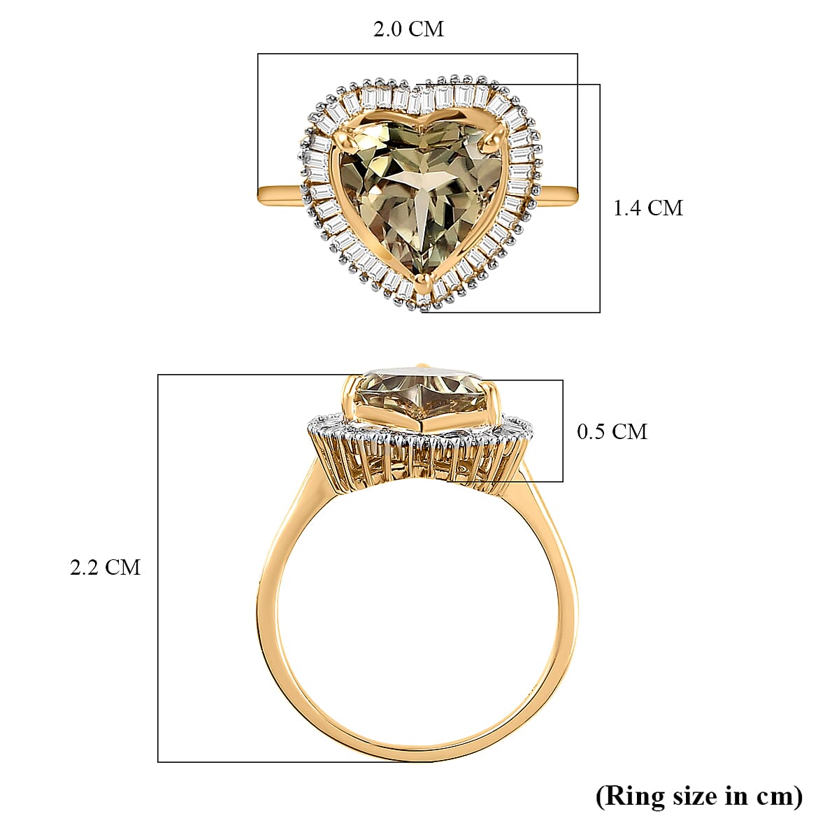 9K Yellow Gold AAA Turkizite and Diamond Heart Ring 2.77 Ct.