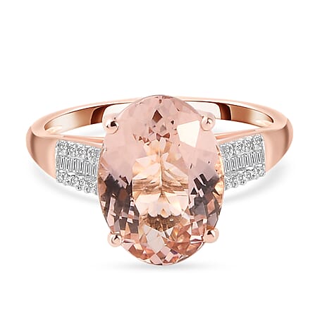 14K Rose Gold AAA Morganite and Diamond Ring 5.60 Ct.