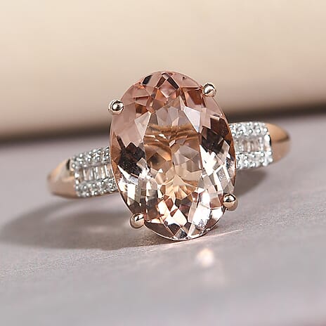 14K Rose Gold AAA Morganite and Diamond Ring 5.60 Ct.