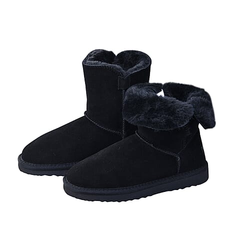 LA MAREY Genuine Suede & Faux Fur Lined Boots (Size 3) - Black