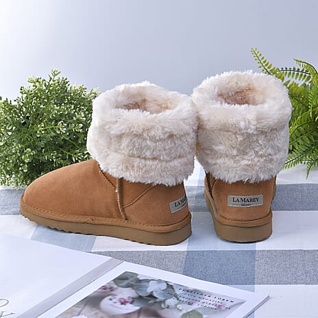 LA MAREY Faux Fur Snow Boots (Size 4) - Brown