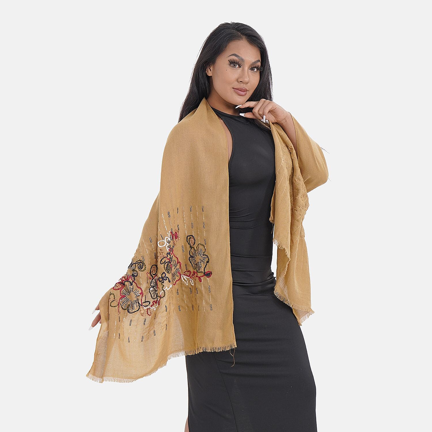 Close Out Embroidered Scarf (One Size) - Yellow