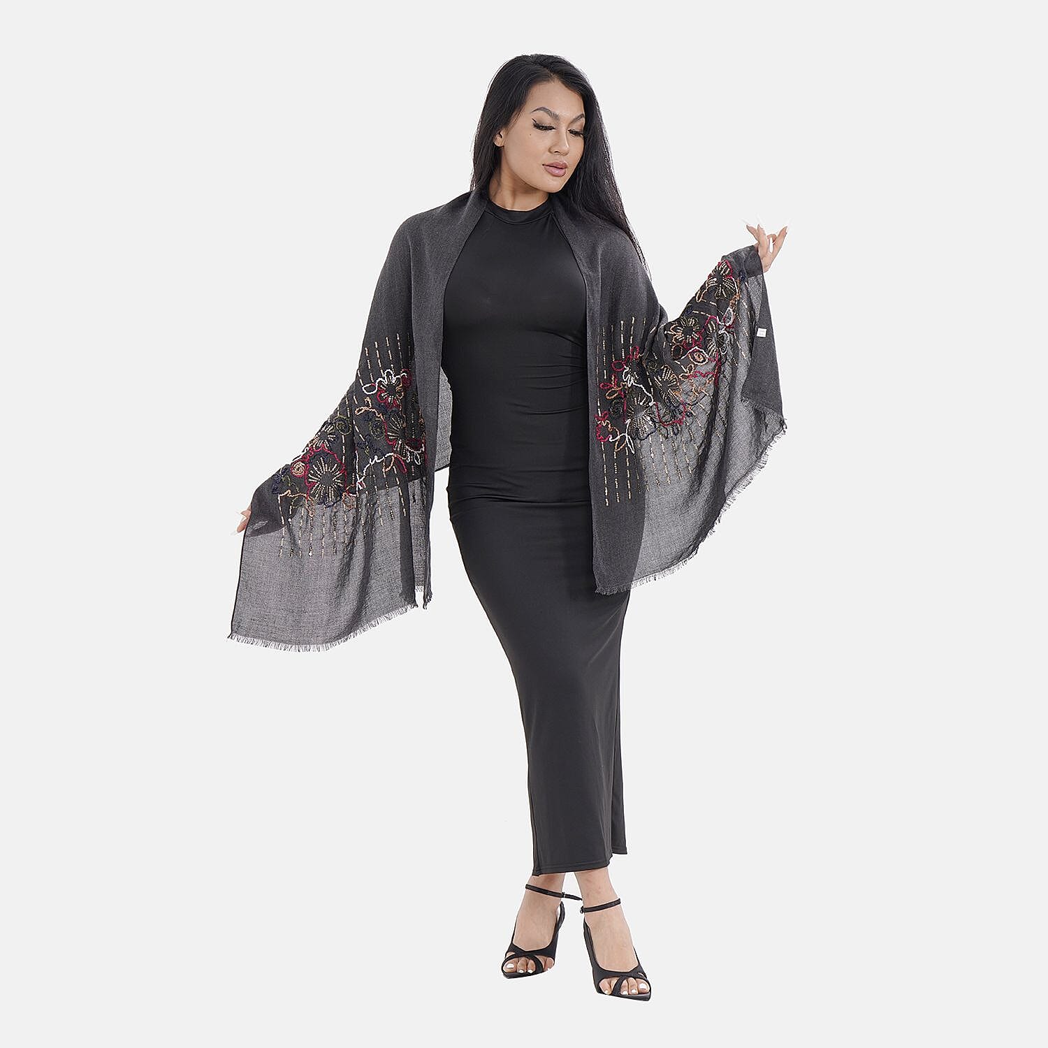 Close Out Embroidered Scarf (One Size) - Navy