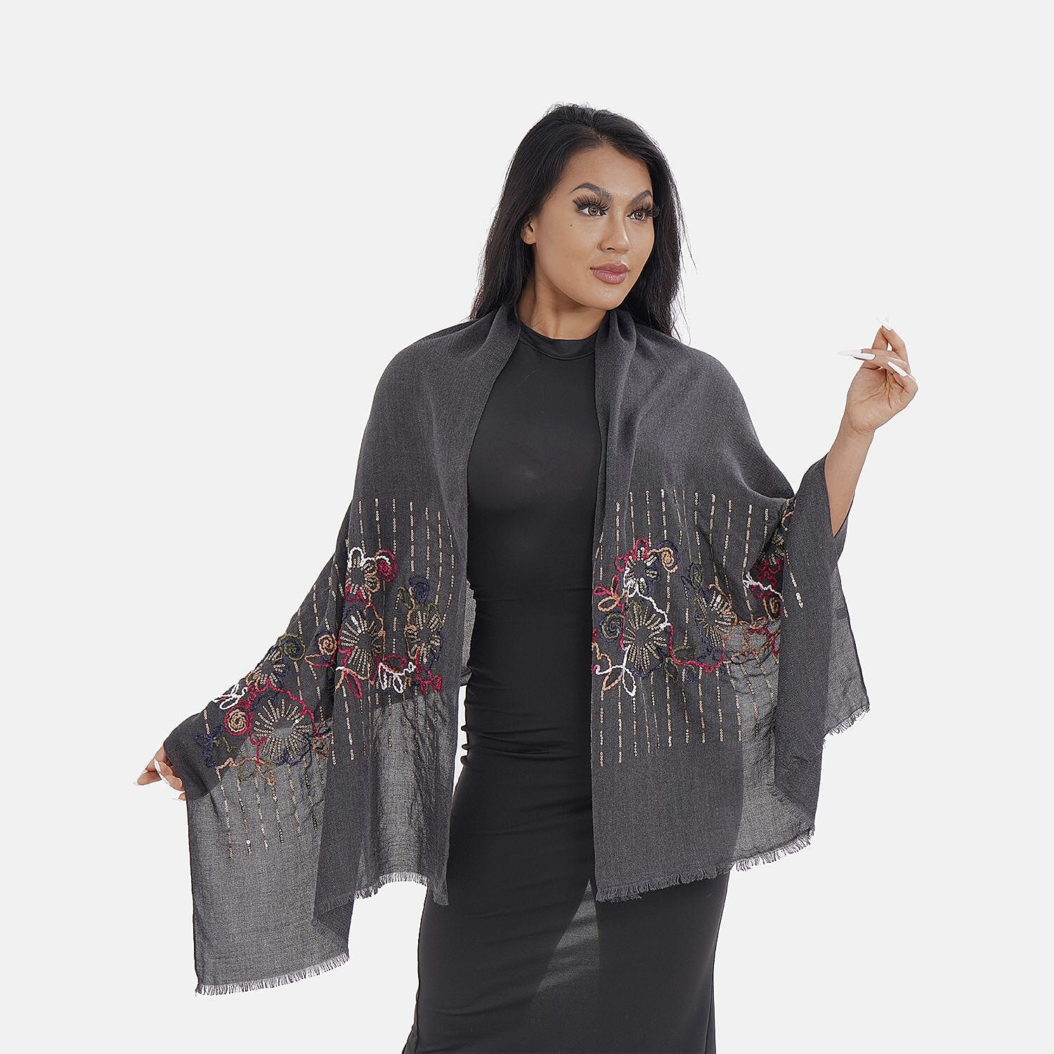 Close Out Embroidered Scarf (One Size) - Navy