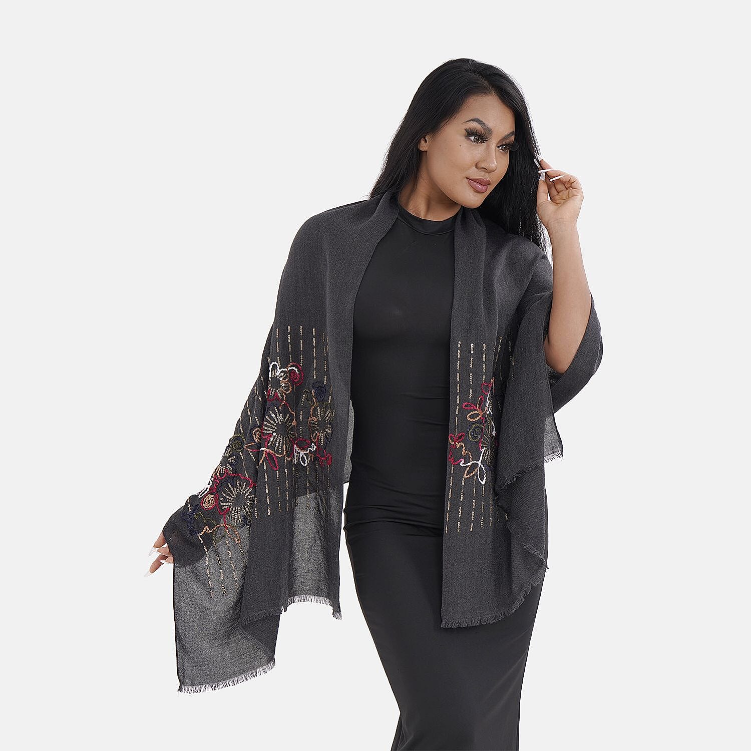 Close Out Embroidered Scarf (One Size) - Navy