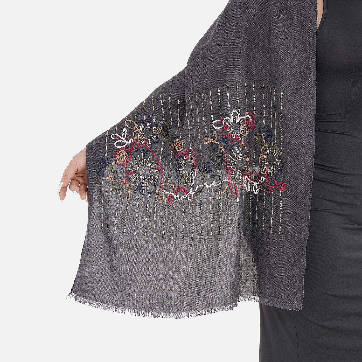 Close Out Embroidered Scarf (One Size) - Navy