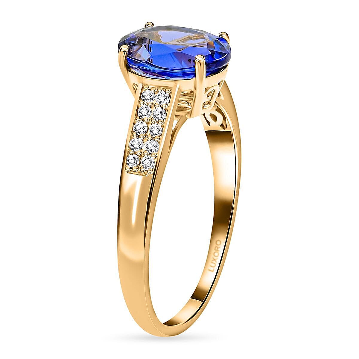 14K Yellow Gold  AAA   Tanzanite ,  White Diamond  I2 Ring 3.00 ct,  Gold Wt. 3.13 Gms  3.000  Ct.