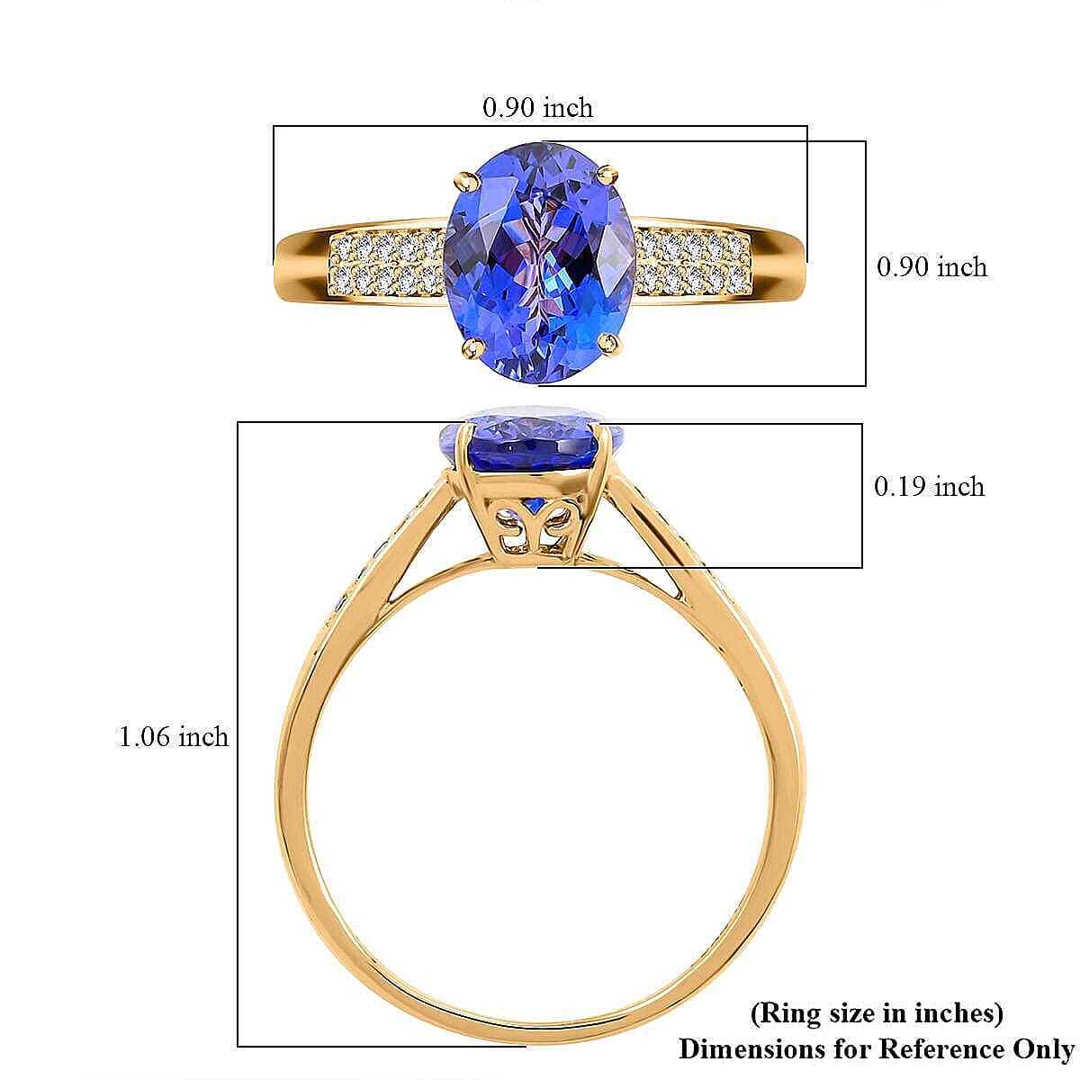 14K Yellow Gold  AAA   Tanzanite ,  White Diamond  I2 Ring 3.00 ct,  Gold Wt. 3.13 Gms  3.000  Ct.