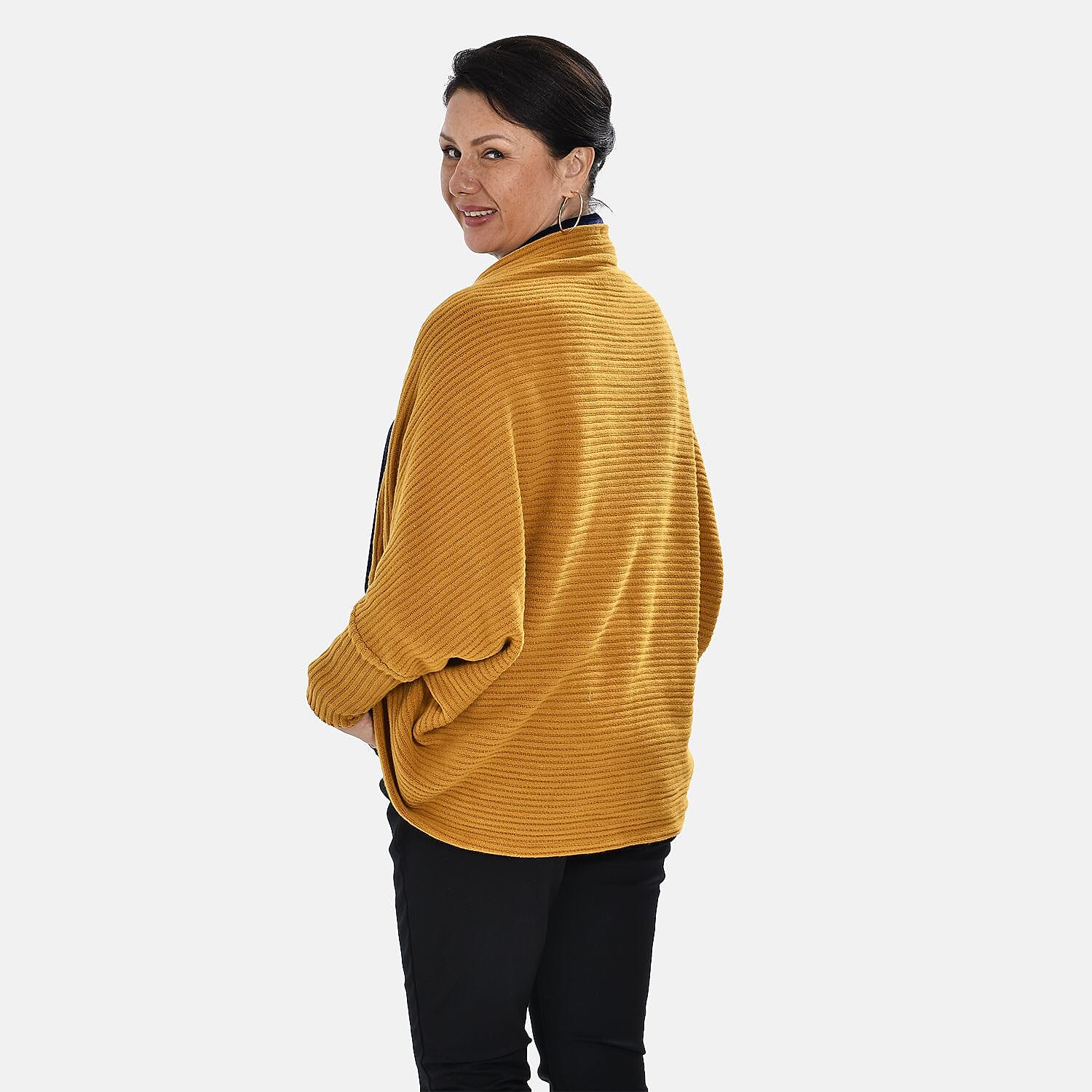 Tamsy Batwing Sleeves Open Front Cardigan (One Size 8-18) - Mustard
