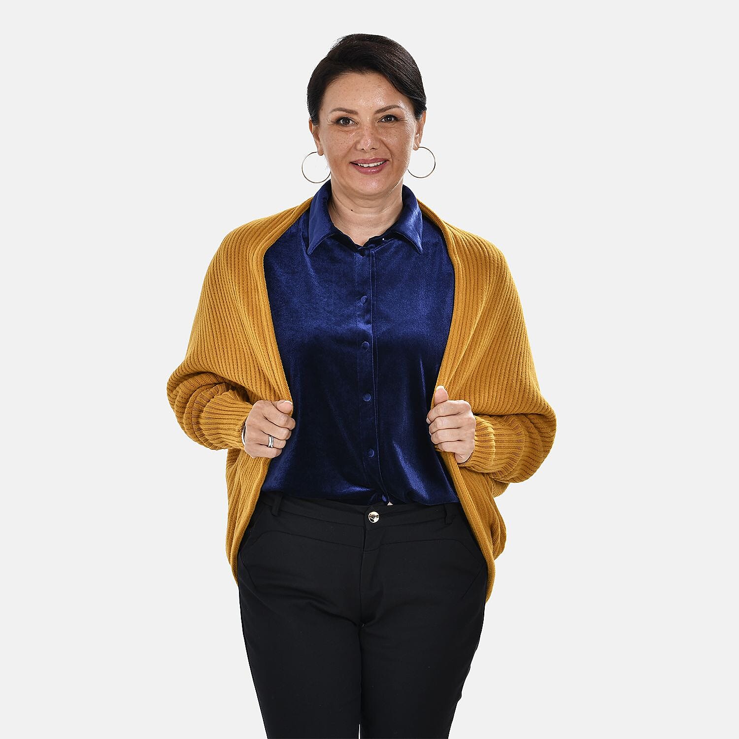 Tamsy Batwing Sleeves Open Front Cardigan (One Size 8-18) - Mustard