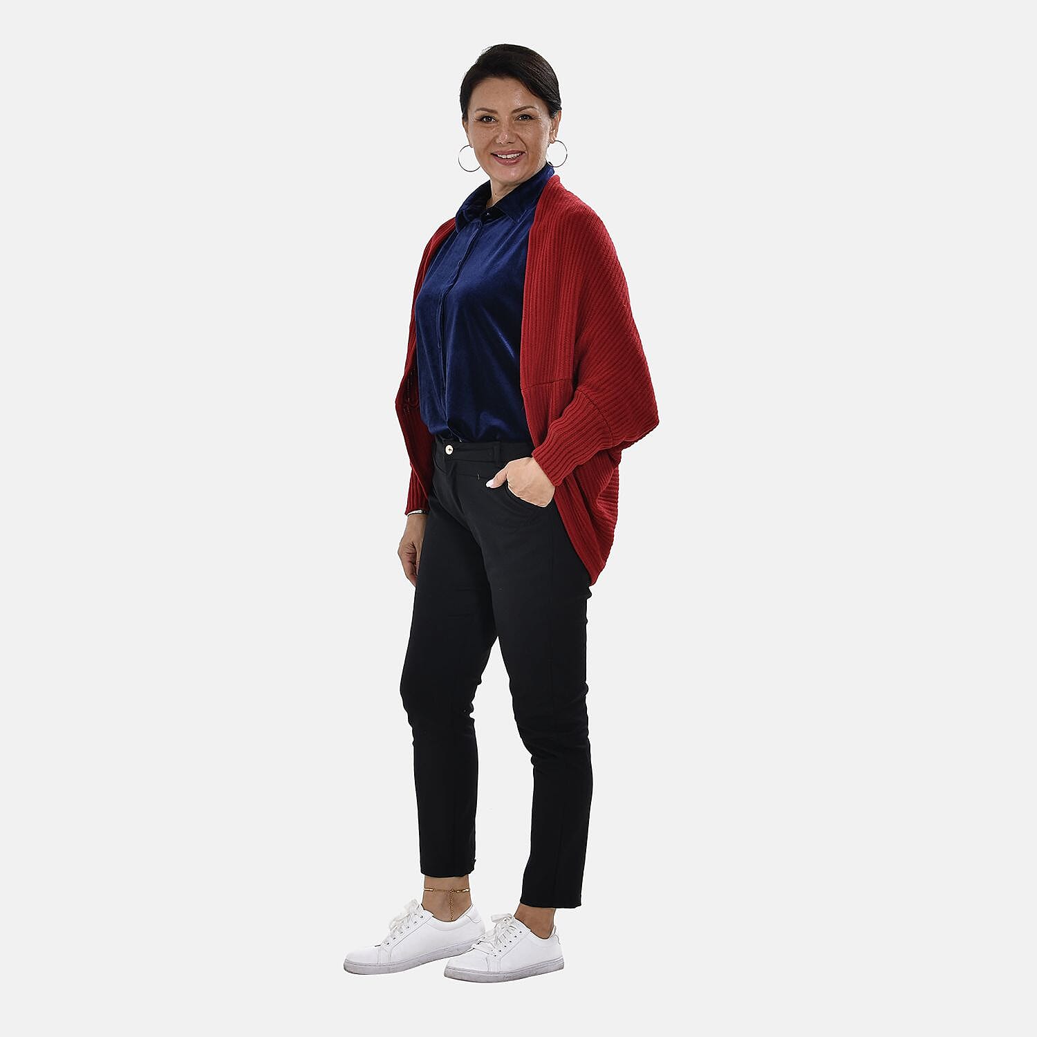 Tamsy Batwing Sleeves Open Front Cardigan (One Size 8-18) - Red