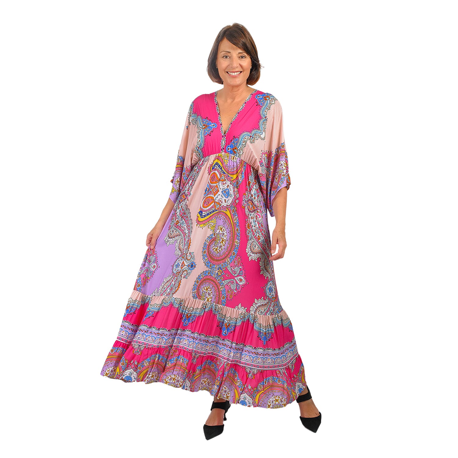 Closeout Deal Placement Printed Maxi Dress