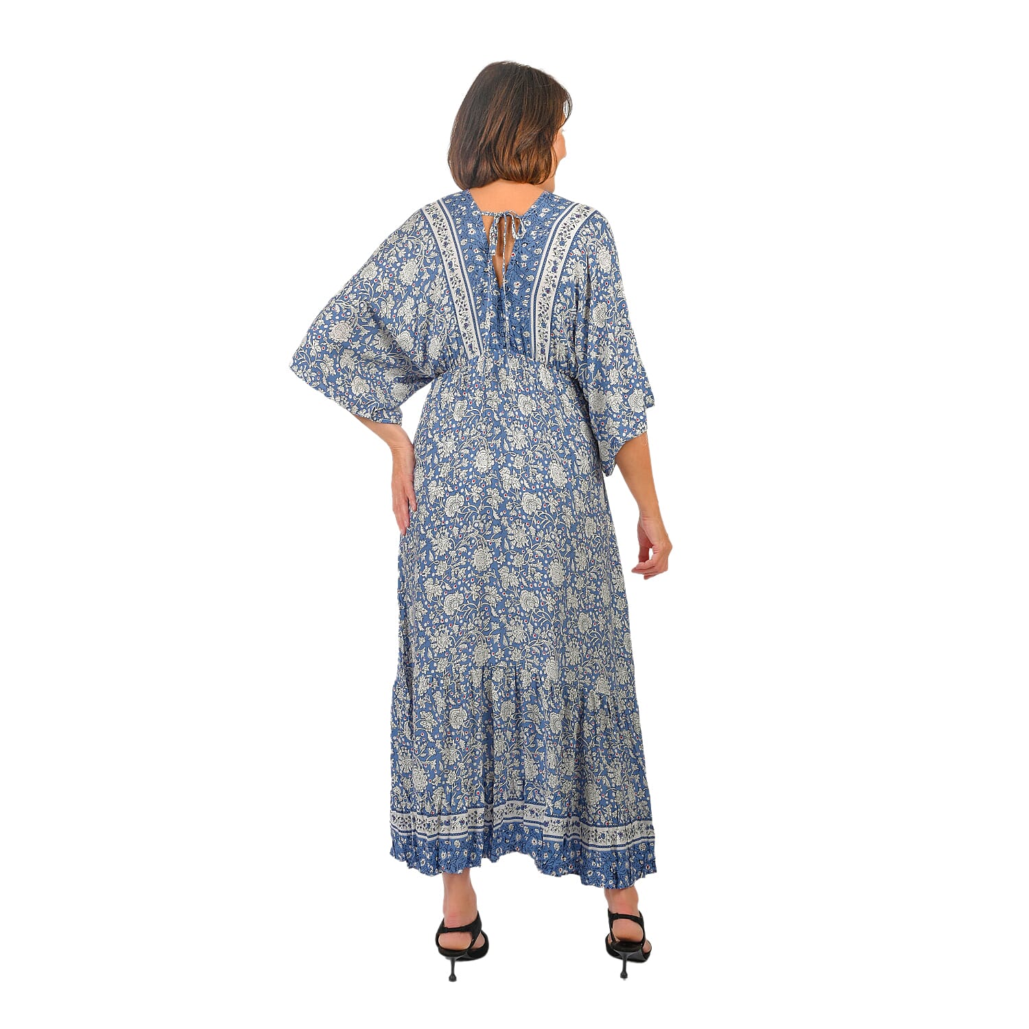 Closeout Deal Placement Printed Maxi Dress (One Size) - Blue