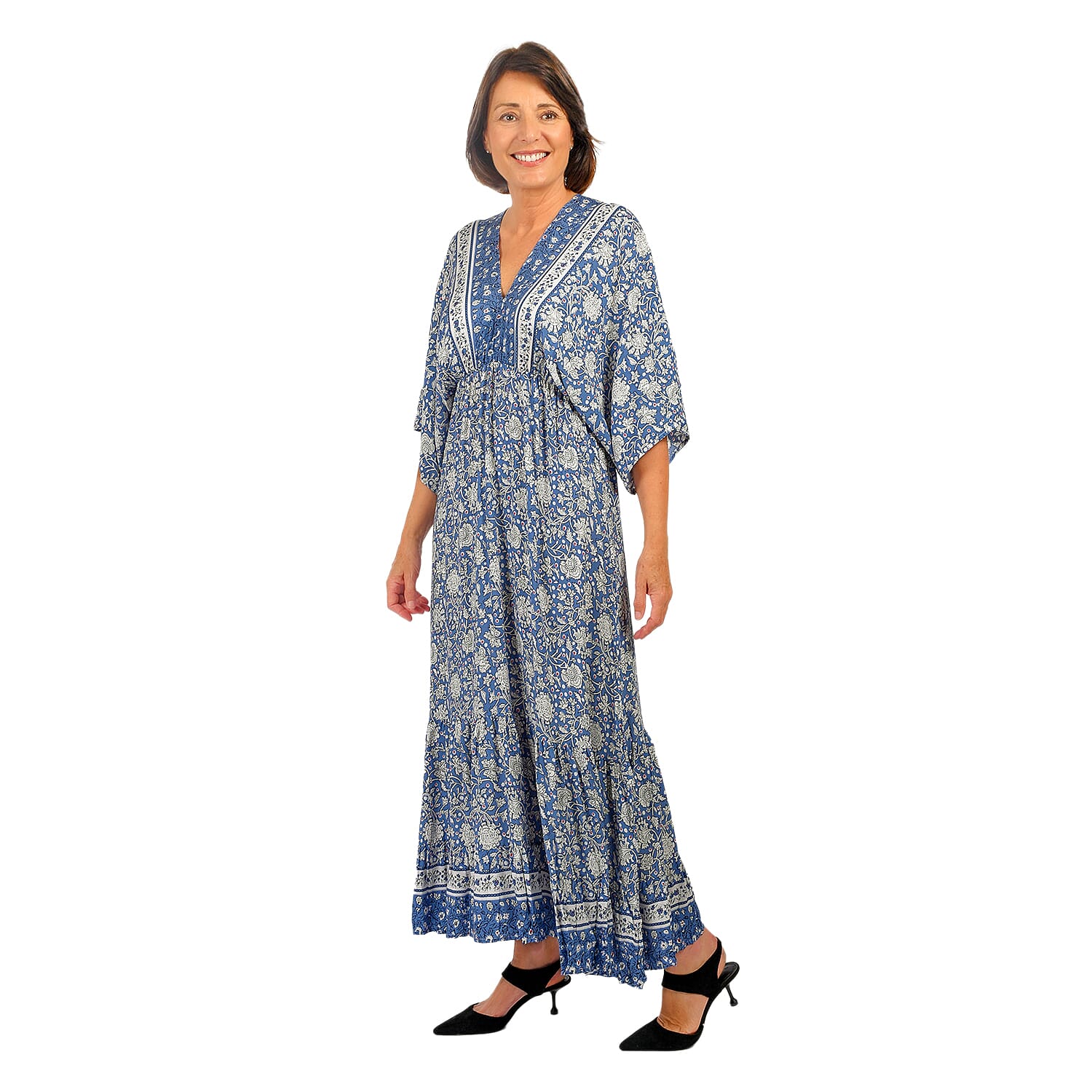 Closeout Deal Placement Printed Maxi Dress (One Size) - Blue