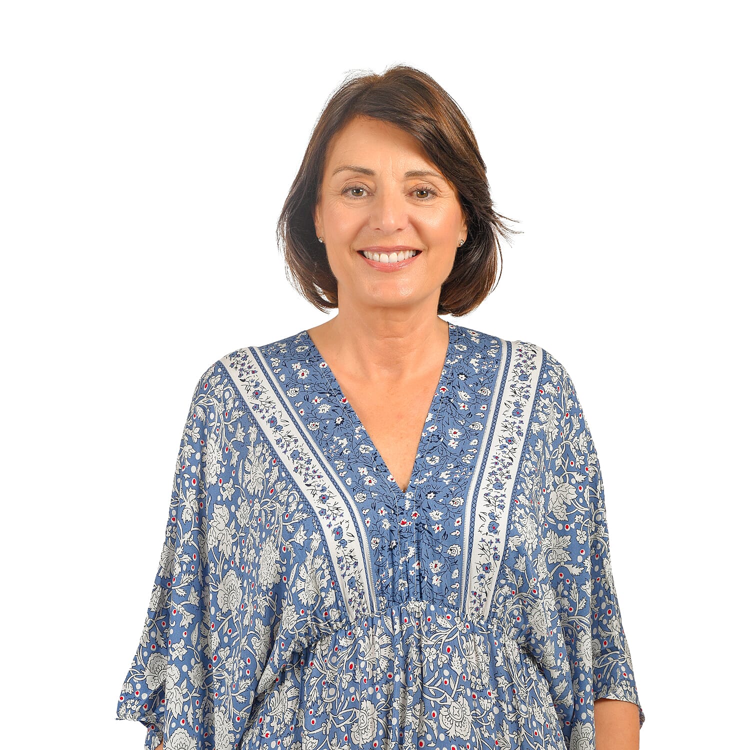 Closeout Deal Placement Printed Maxi Dress (One Size) - Blue