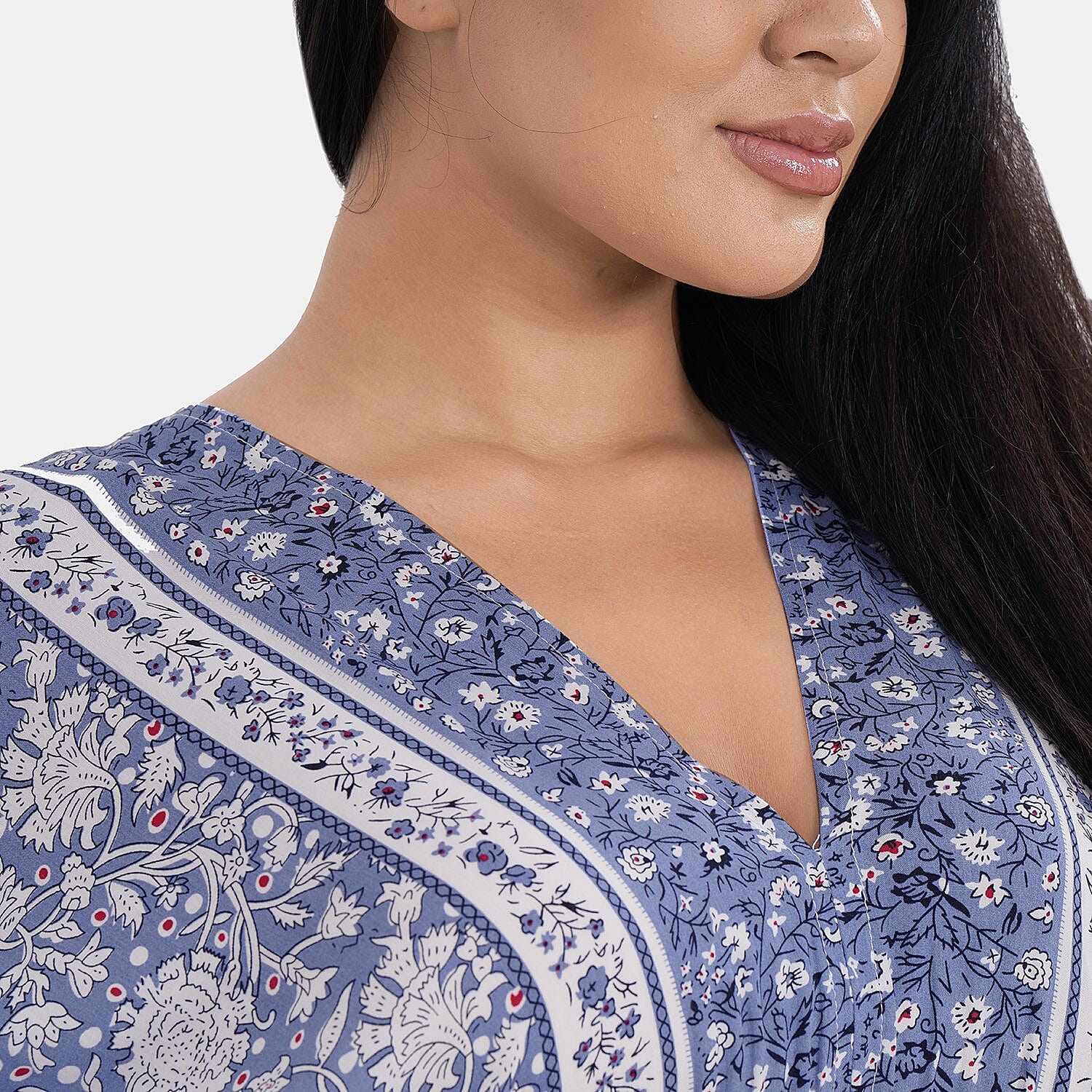 Closeout Deal Placement Printed Maxi Dress (One Size) - Blue