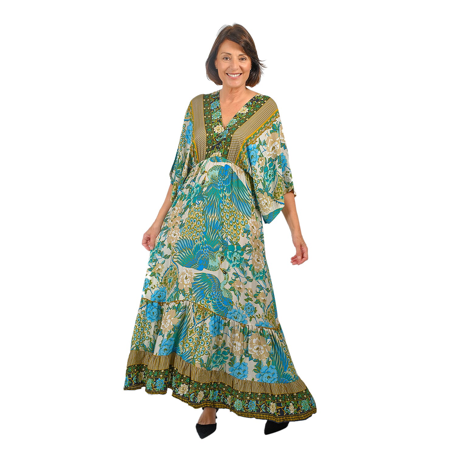 Closeout Deal Placement Printed Maxi Dress (One Size) - Green