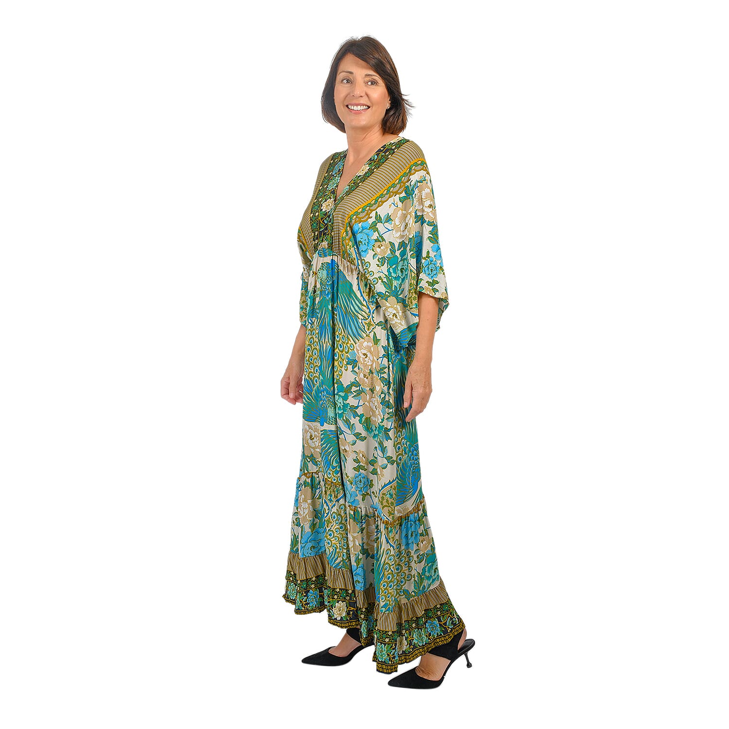 Closeout Deal Placement Printed Maxi Dress (One Size) - Green
