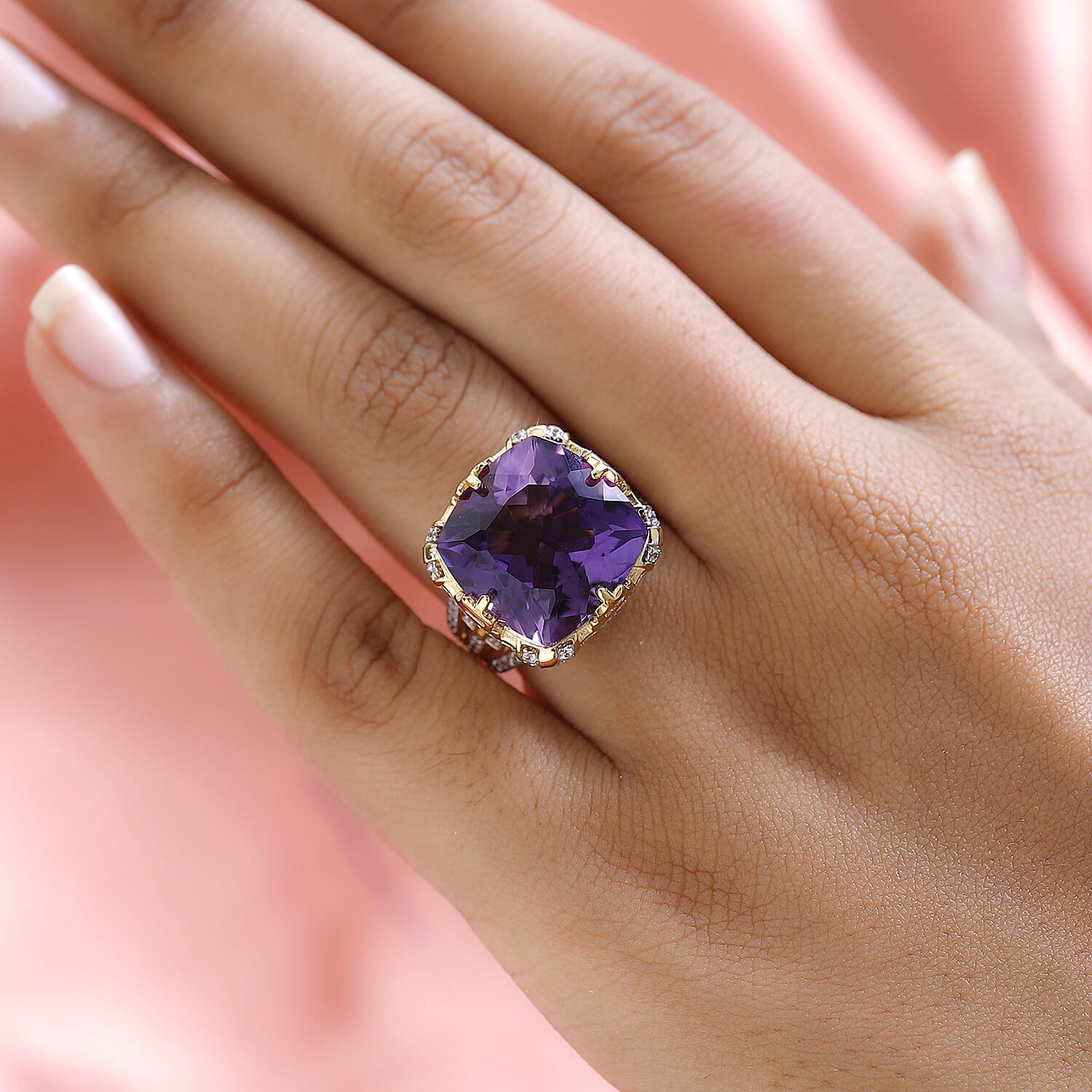 AAA Canela Amethyst Ring in 18K Yellow Gold Vermeil Plated Sterling Silver 16.00 Ct.