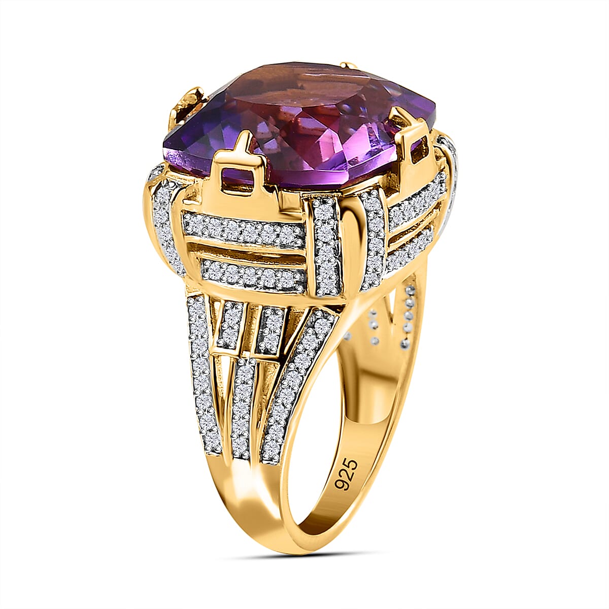 AAA Canela Amethyst Ring in 18K Yellow Gold Vermeil Plated Sterling Silver 16.00 Ct.