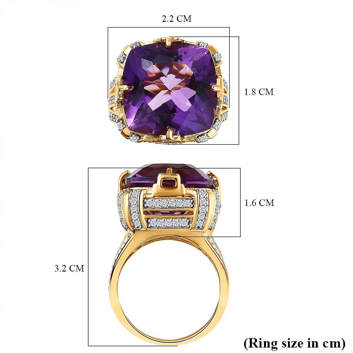 AAA Canela Amethyst Ring in 18K Yellow Gold Vermeil Plated Sterling Silver 16.00 Ct.