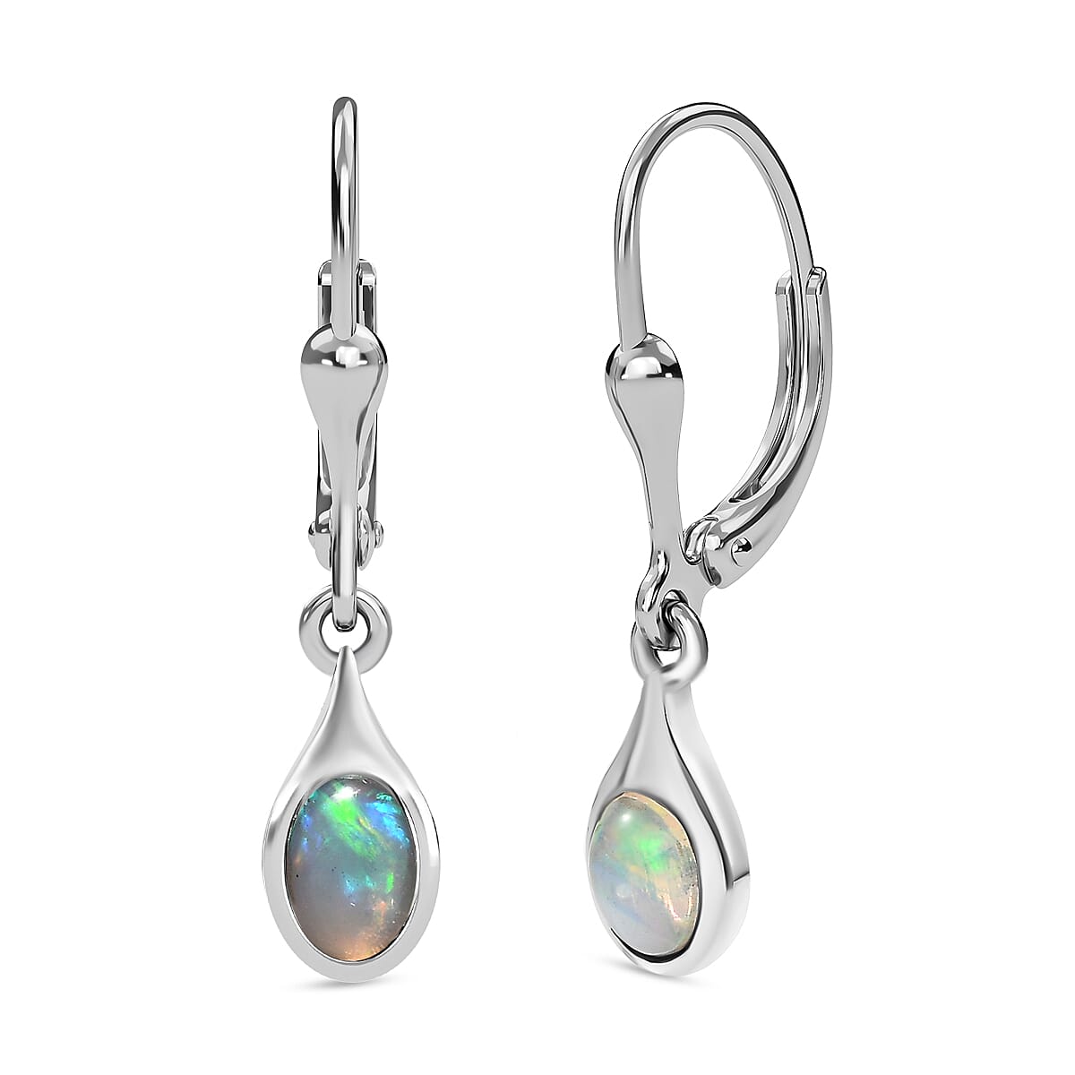 Ethiopian Welo Opal Solitaire Earring with Lever Back in Platinum Overlay Sterling Silver 0.66 Ct.