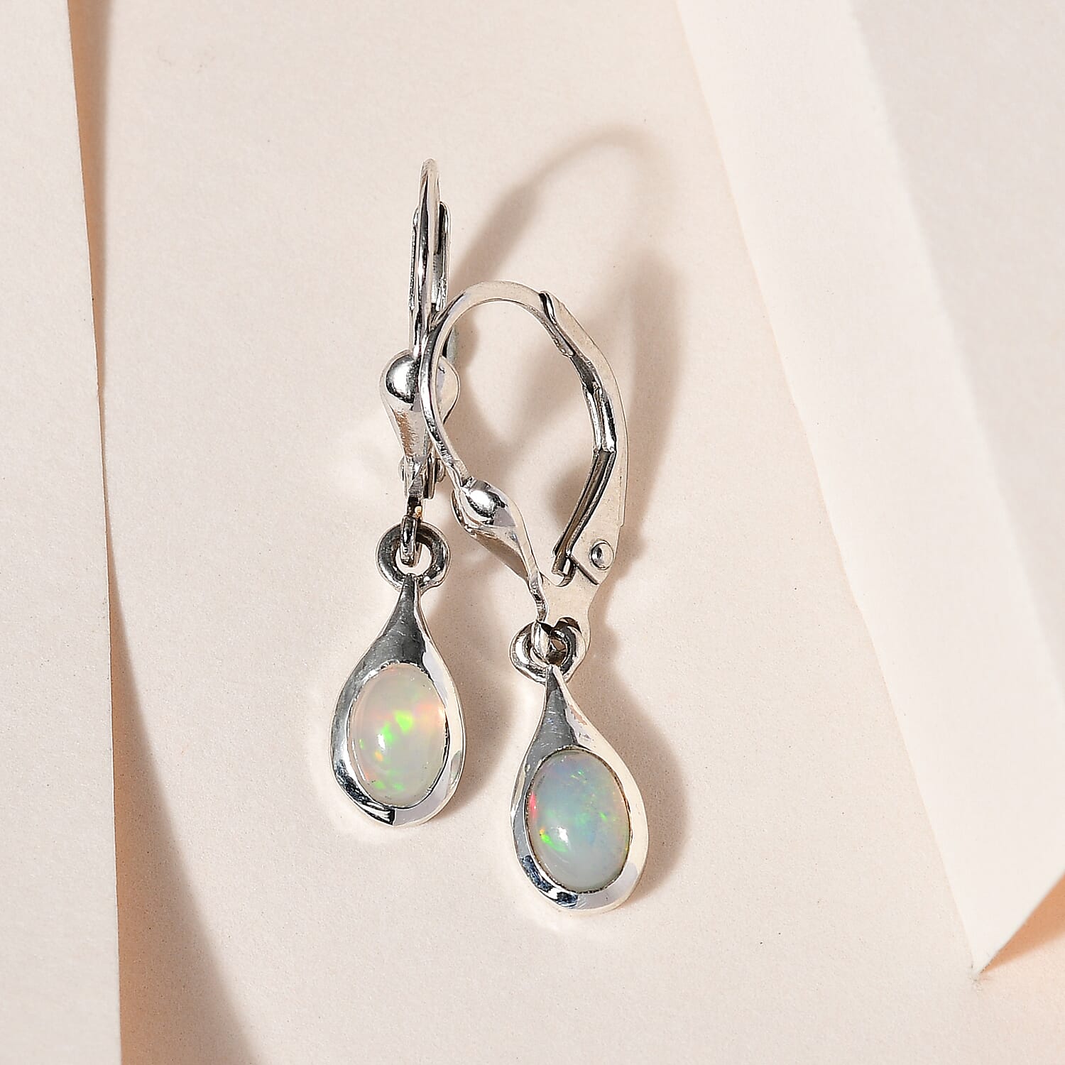 Ethiopian Welo Opal Solitaire Earring with Lever Back in Platinum Overlay Sterling Silver 0.66 Ct.