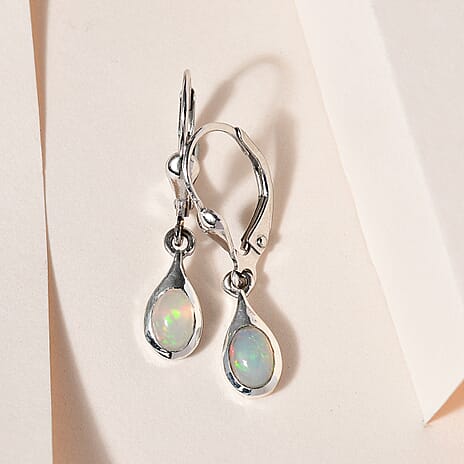 Ethiopian Welo Opal Solitaire Earring with Lever Back in Platinum Overlay Sterling Silver 0.66 Ct.