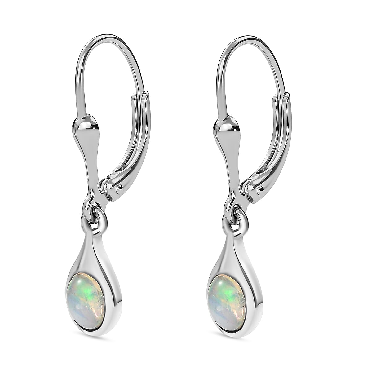 Ethiopian Welo Opal Solitaire Earring with Lever Back in Platinum Overlay Sterling Silver 0.66 Ct.