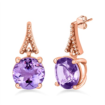 Ultimate Rose De France Amethyst Earrings with Push Back in 18K Vermeil Rose Gold Plated Sterling Silver 2.41 Ct.