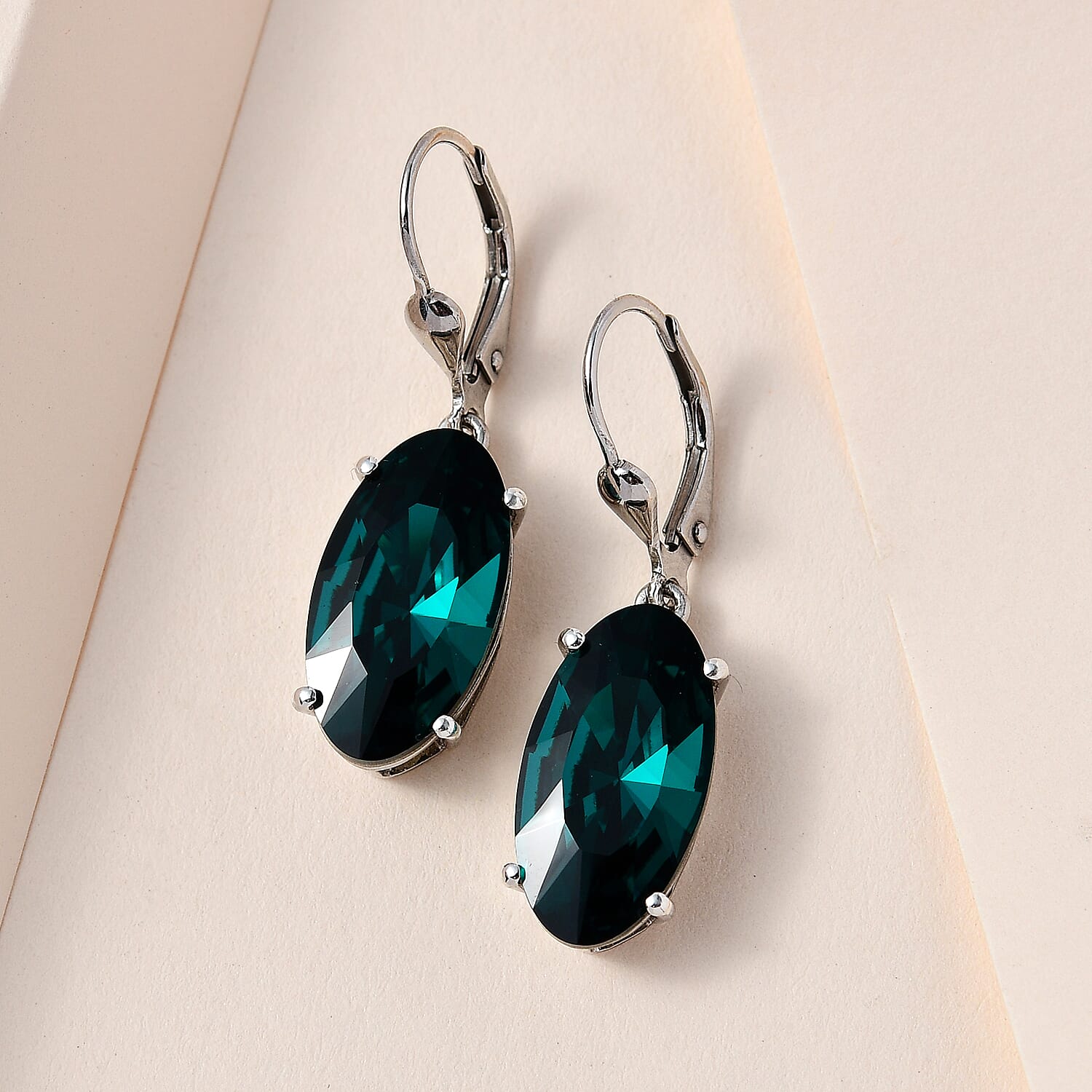 Emerald Crystal Solitaire Earrings in Platinum Overlay Sterling Silver 10.62 Ct.