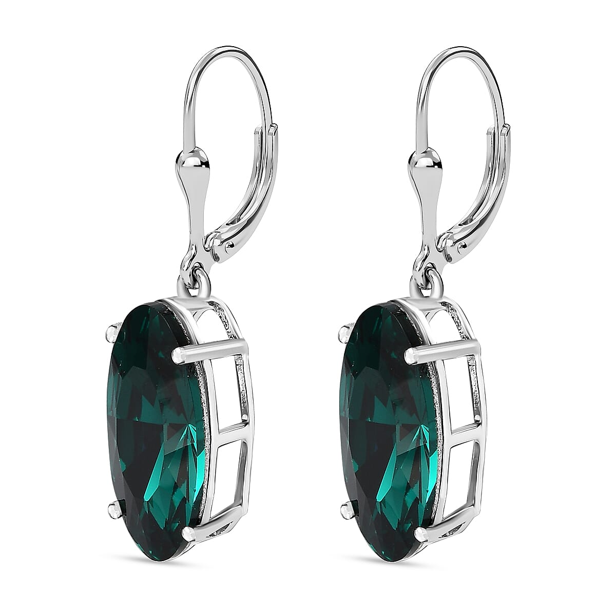 Emerald Crystal Solitaire Earrings in Platinum Overlay Sterling Silver 10.62 Ct.