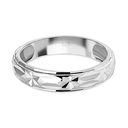 Sterling Silver Diamond Cut Chunky Wedding Band Ring