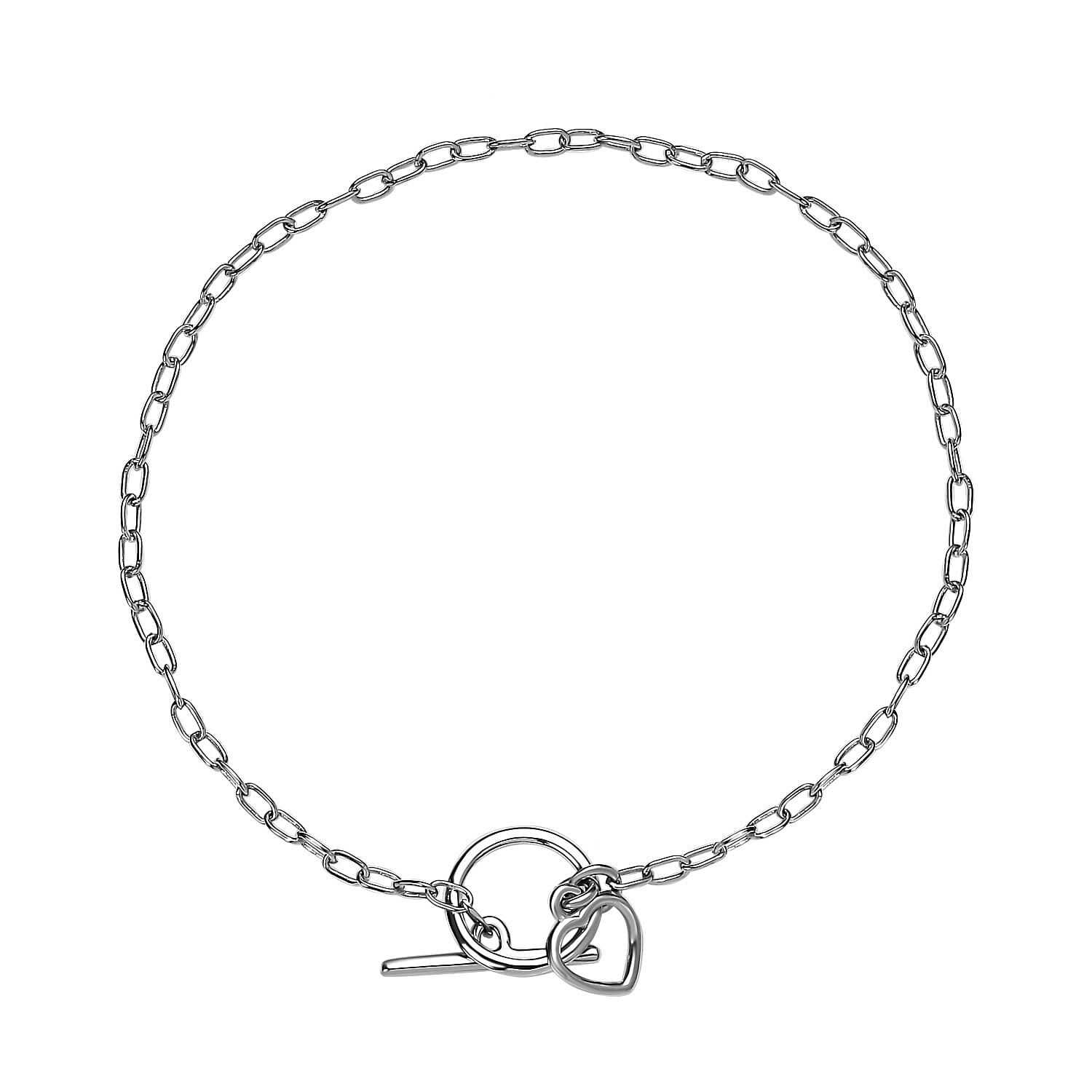Platinum Overlay Sterling Silver Heart Bracelet (Size - 7.5) with Tongle Lock