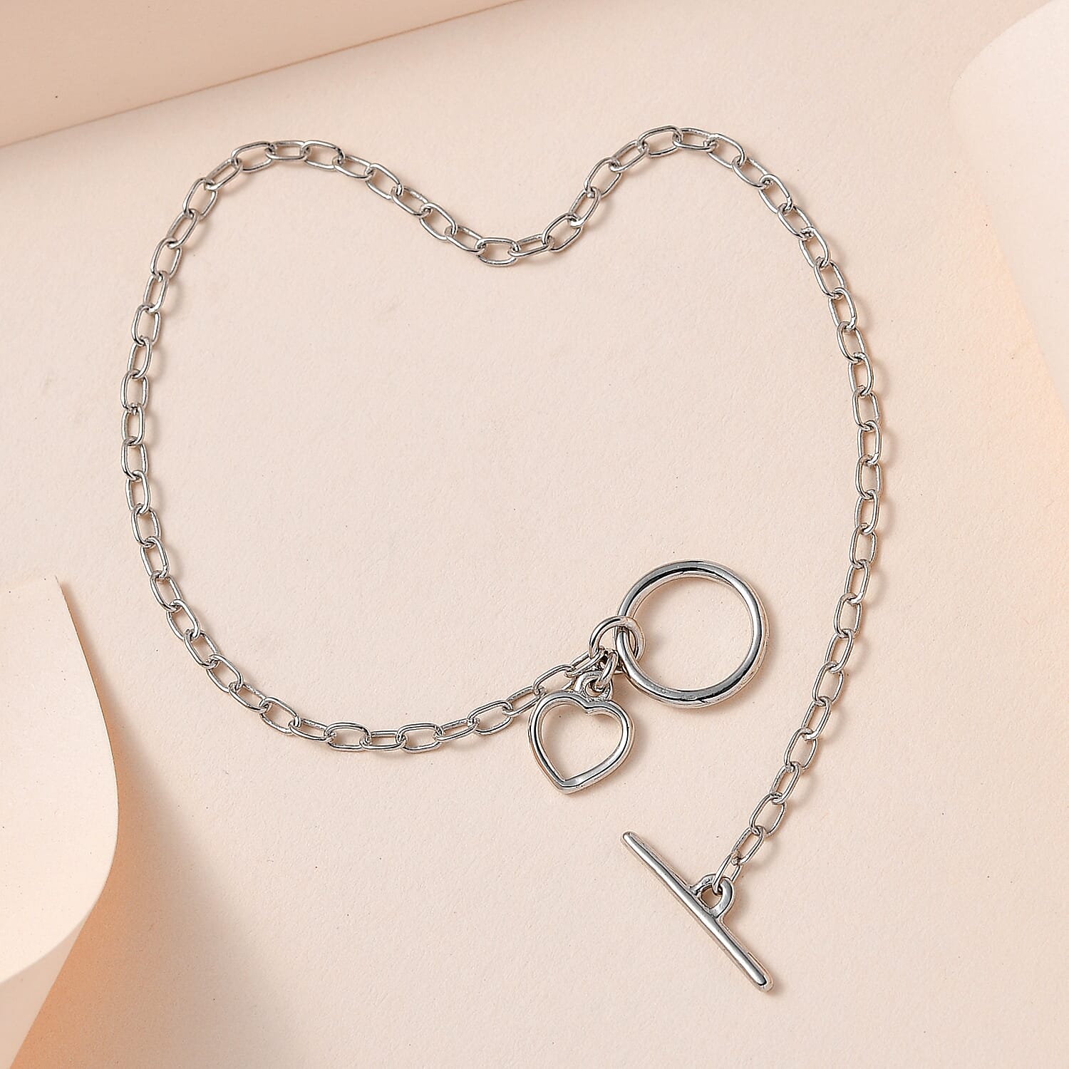 Platinum Overlay Sterling Silver Heart Bracelet (Size - 7.5) with Tongle Lock