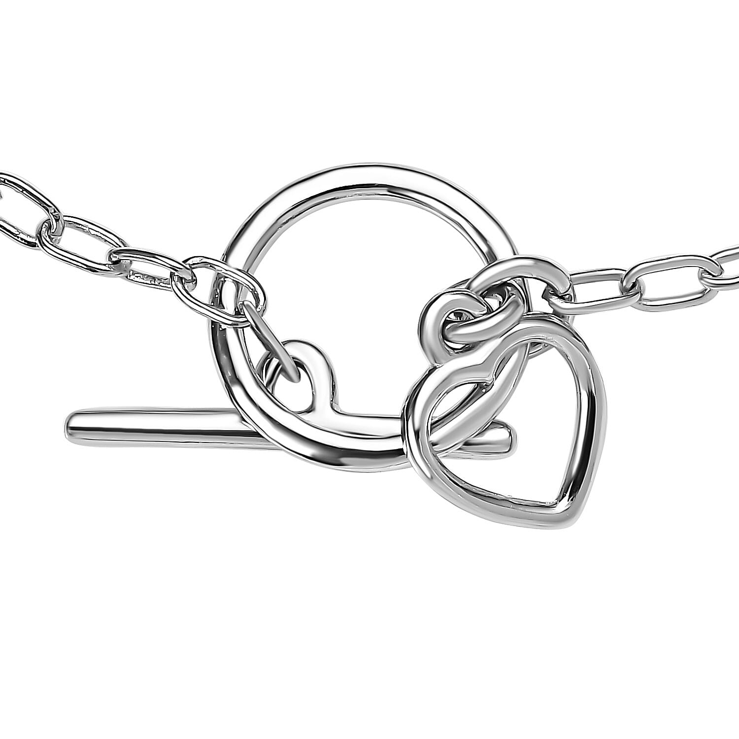 Platinum Overlay Sterling Silver Heart Bracelet (Size - 7.5) with Tongle Lock