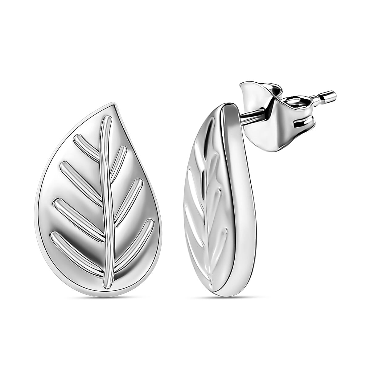 Sterling Silver Leaf Stud Earrings (with Push Back)