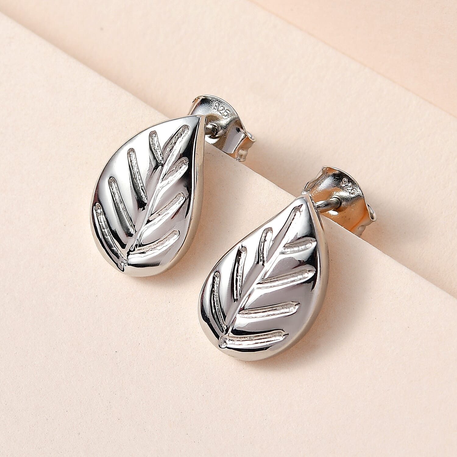 Sterling Silver Leaf Stud Earrings (with Push Back)