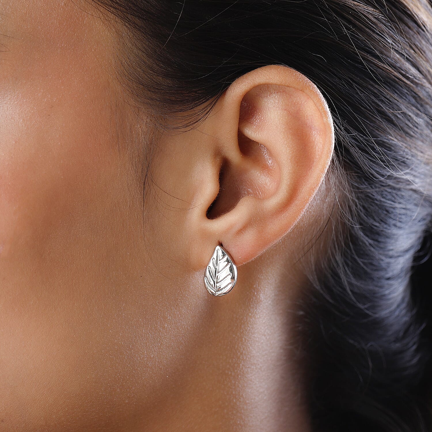 Sterling Silver Leaf Stud Earrings (with Push Back)